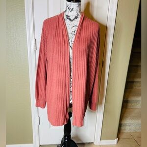 Forever 21 Ribbed Open Front Cardigan - Coral